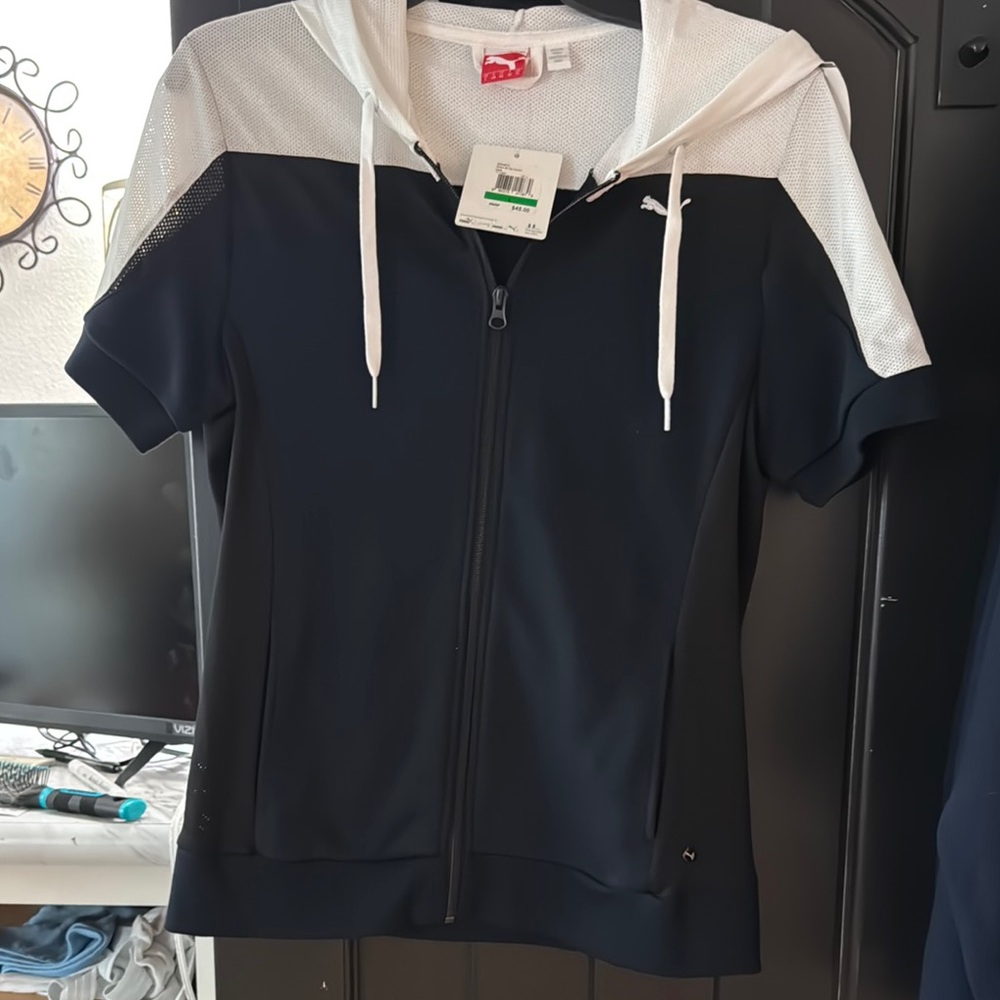 Puma Black and White Color-Block Hooded Jacket